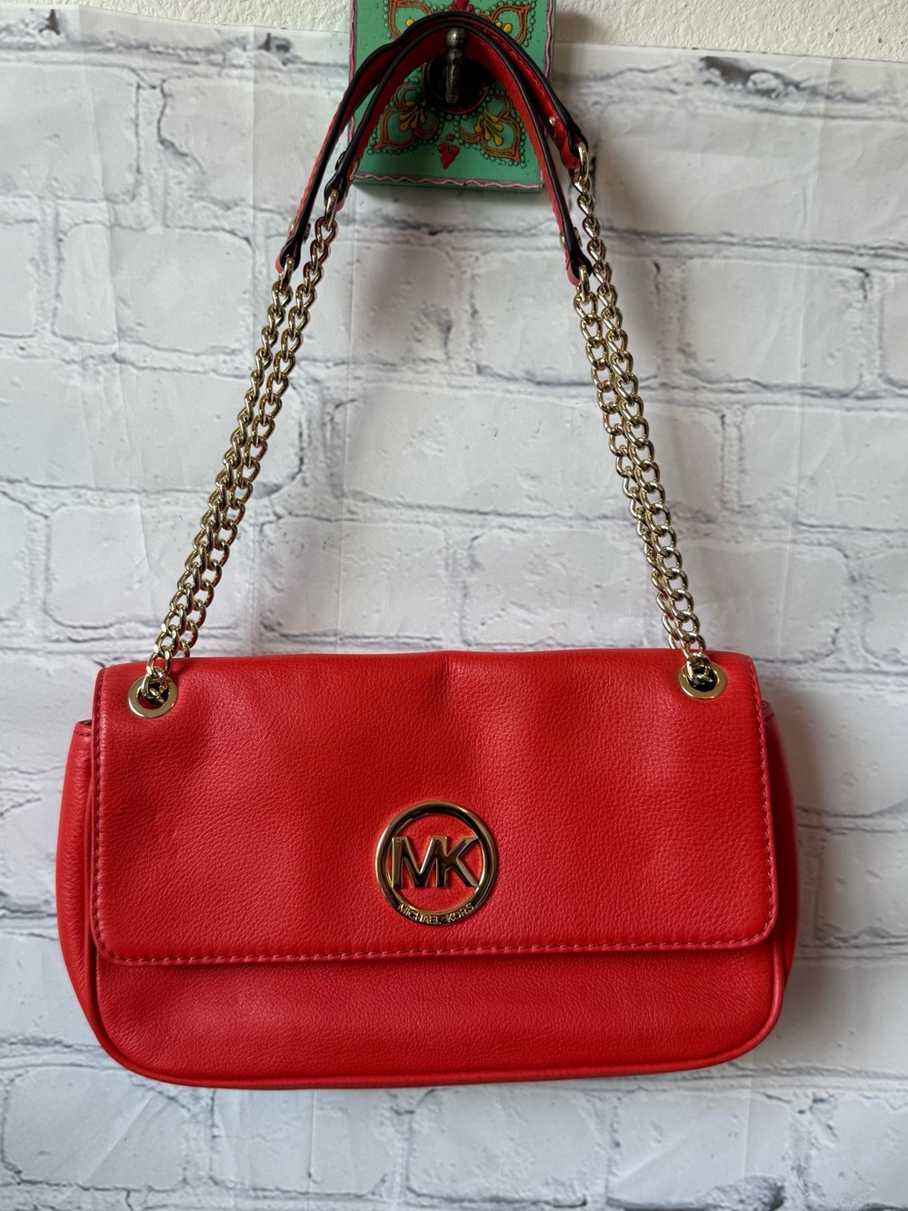 MK Michael KORS Fulton Red Leather Shoulder Bag Purse